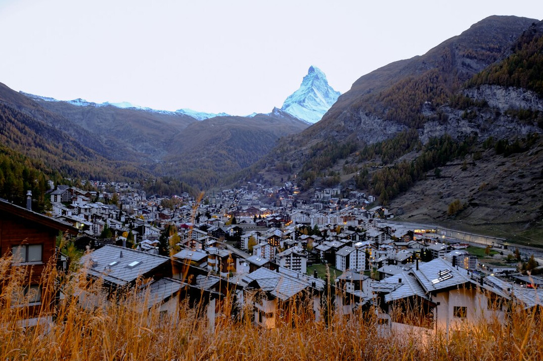 swiss village at dusk